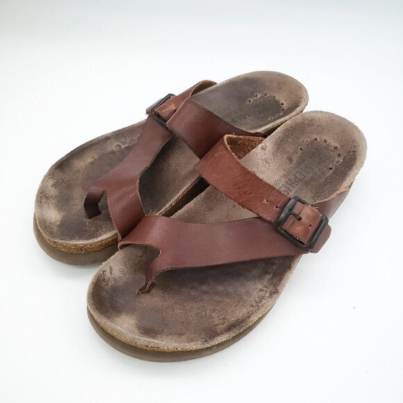 MEPHISTO Helen Brown Leather Cork Sandals Ladies 36 or US 6 - Picture 1 of 11